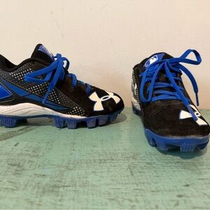 Lightly Used Under Armour Kids' Black and Blue Baseball Cleats